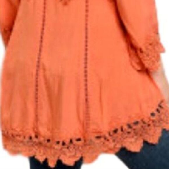 Boho Tunic ~ Pumpkin Spice ~ Embroidered ~ Scallop Lace Trim ~ NEW - Picture 5 of 10